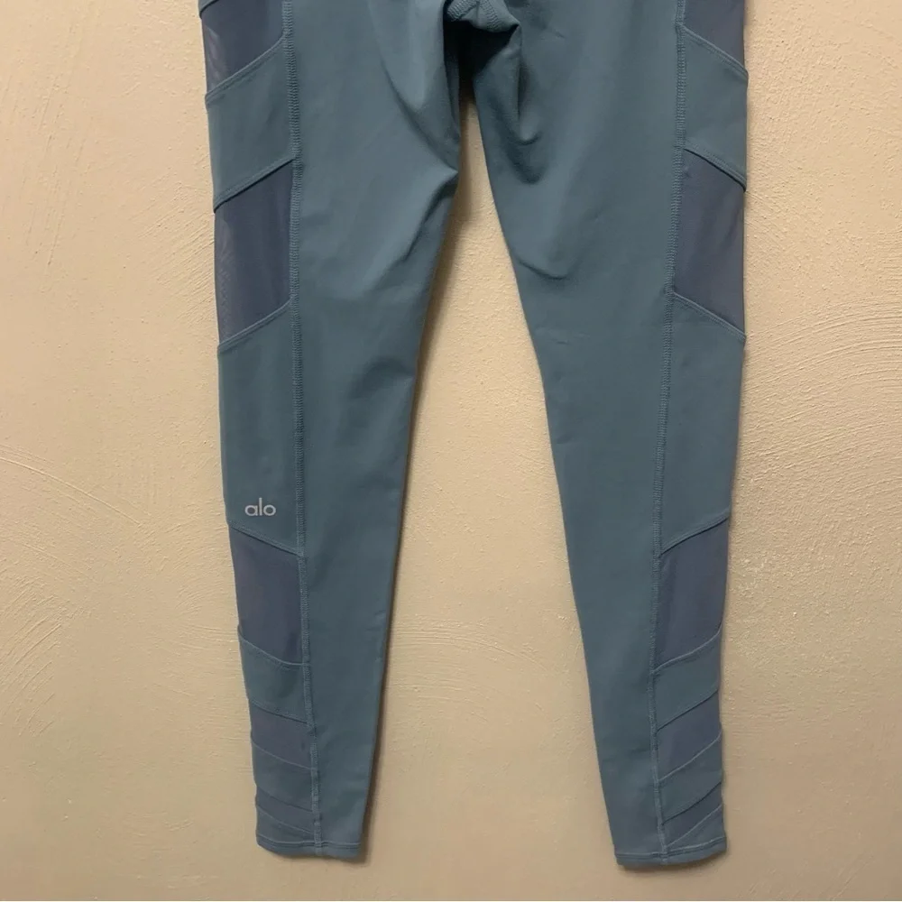 Alo Block High Waist Mesh Inset Leggings Blue Gray Size Small